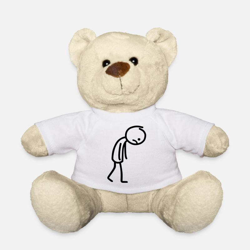 Stick figure sad stickman line drawing - Teddy Bear - white