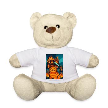 Lustige orangefarbene Katze, Feuerwache katzenartiges Inferno - Teddy - Weiß - Vorne