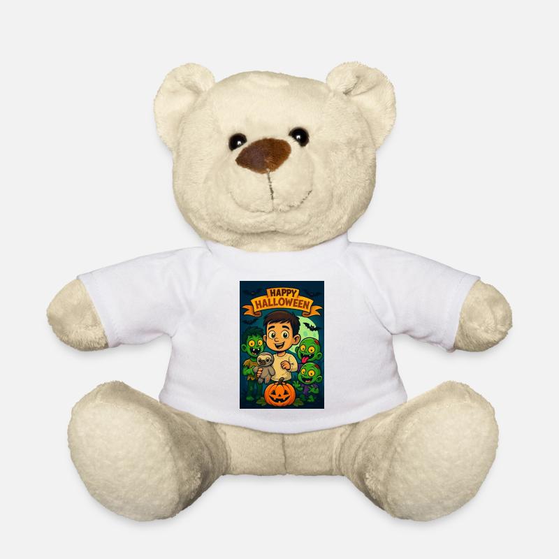 Fröhliches Halloween Kind mit Monstern - Teddy - Weiß