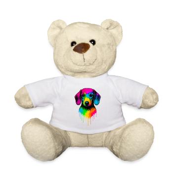 Rainbow Dachshund Drop Art - Teddy Bear - white - Front