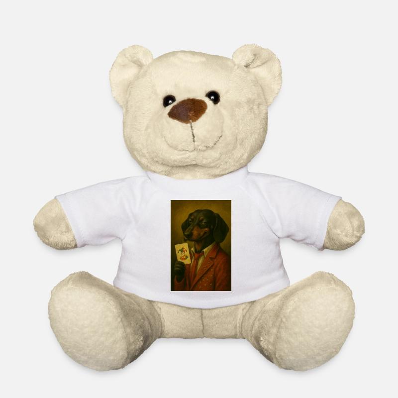 Dachshund in star suit with joker card - Teddy Bear - white