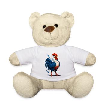 Flammender Hahn Blau Weiß Rot - France Patriote - Teddy - Weiß - Vorne