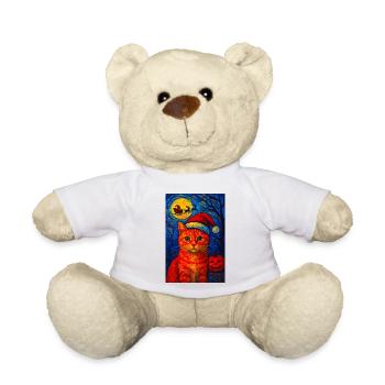 Chapeau de Père Noël Noir Chat Festif Noël Nuit étoilée - Nounours - blanc - Devant