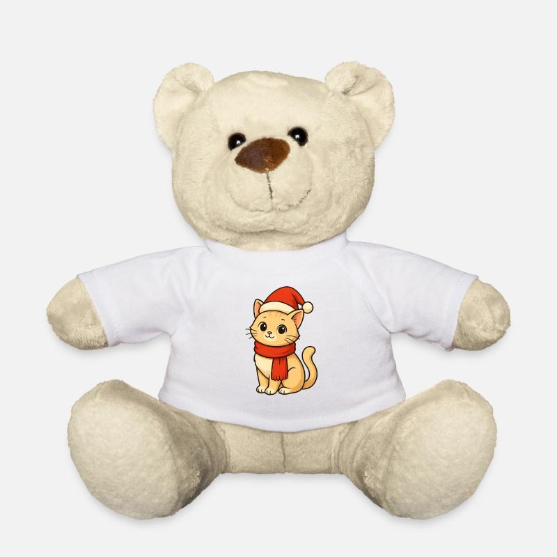 Winter Cat with Santa Hat - Teddy Bear - white