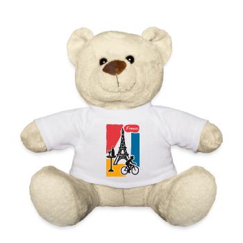 France Graphic: Eiffel Tower and Bicycle - Teddy Bear - white - Front