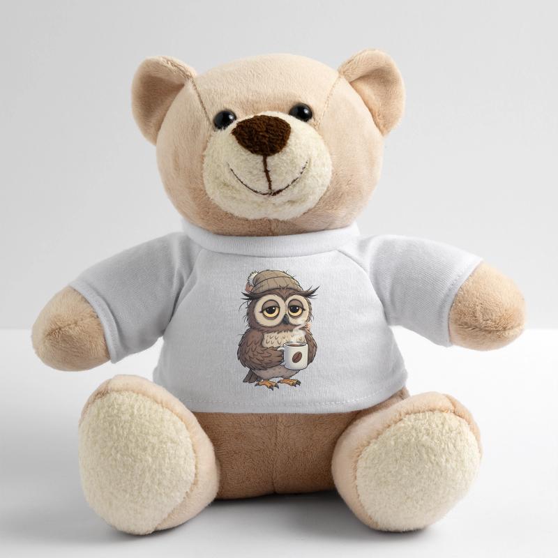 Verschlafene Eule Mit Kaffeetasse Cartoon Teddy