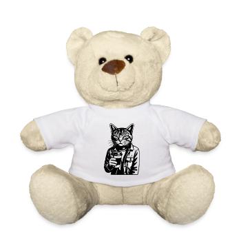 Katzenbarista im Hoodie - Teddy - Weiß - Vorne