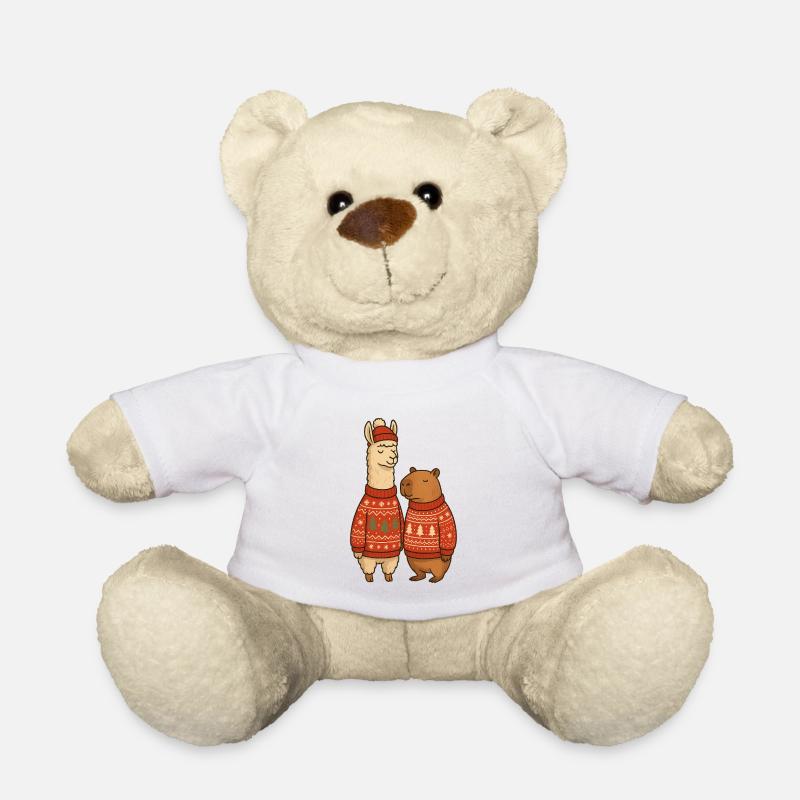 Duo de pulls de Noël Lama et Cabibara - Nounours - blanc
