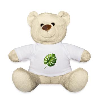 Monstera Leaf Tropical Green Shimmer - Teddy Bear - white - Front