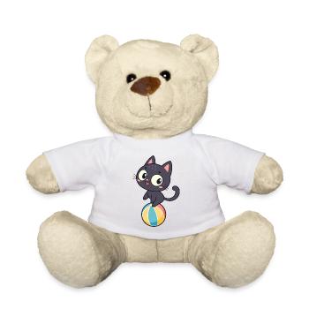 Schwarzes Kätzchen auf einer farbigen Kugel - Teddy - Weiß - Vorne