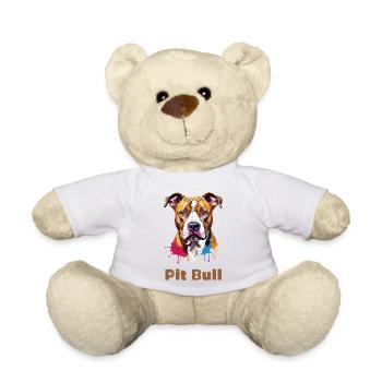Pitbull Portrait mit Farbspritzern - Teddy - Weiß - Vorne