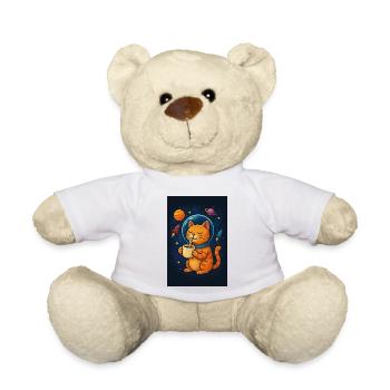 Cat in spacesuit drinking coffee - Teddy Bear - white - Front