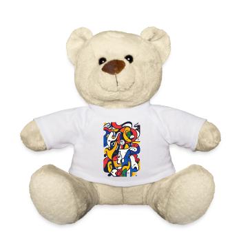 Buntes Linien-Mosaik Abstraktes Kunstwerk Motiv - Teddy - Weiß - Vorne