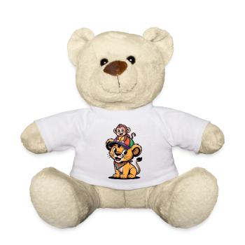 Little Lion with Monkey Companion - Teddy Bear - white - Front