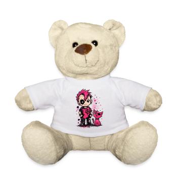 Punk Kid mit pinker Katze - Teddy - Weiß - Vorne
