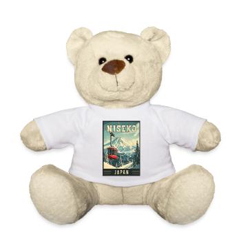 Winter Paradise in Niseko Japan Vintage Travel Art - Teddy Bear - white - Front