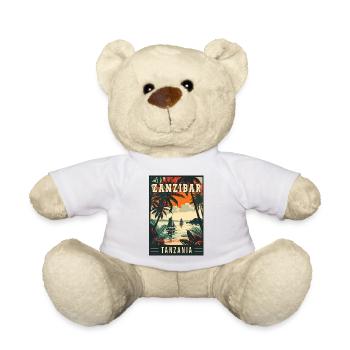 Tropical Zanzibar in Tanzania Vintage Travel Art - Teddy Bear - white - Front