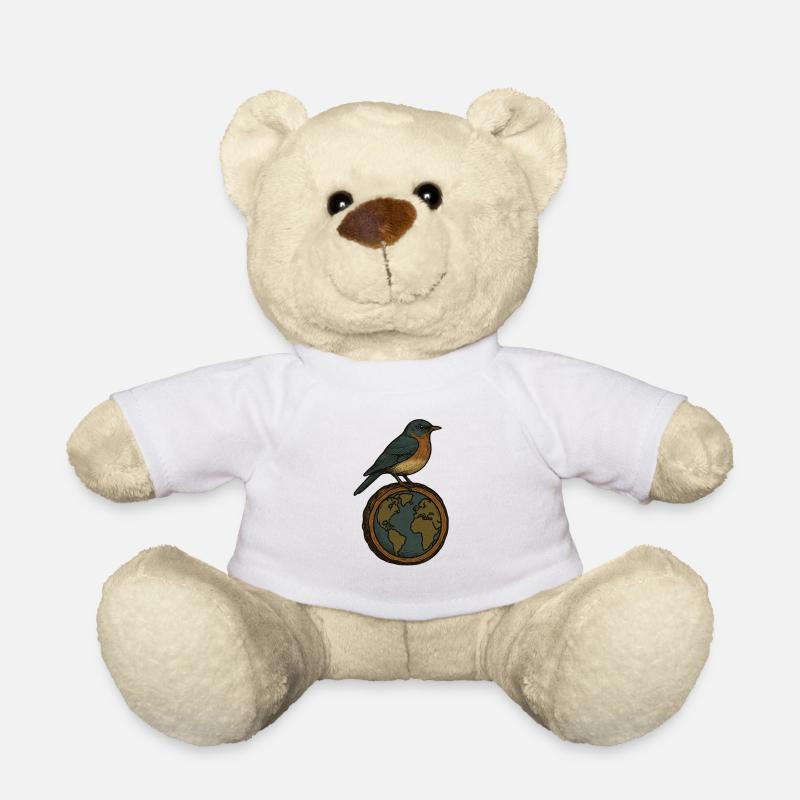 Robin auf World Globe - Teddy - Weiß