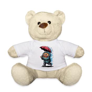  Lustiger Burger Im Regen Mit Regenschirm Und - Teddy - Weiß - Vorne
