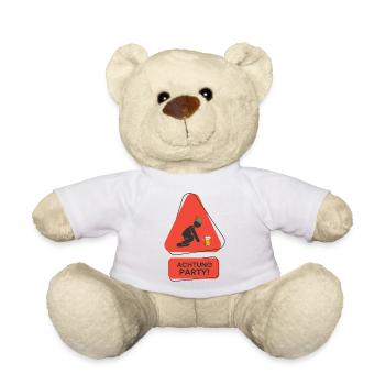 Achtung Party Lustiges Warnschild Design - Teddy - Weiß - Vorne