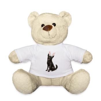 Schwarzer Hund mit Hasenohren - Teddy - Weiß - Vorne