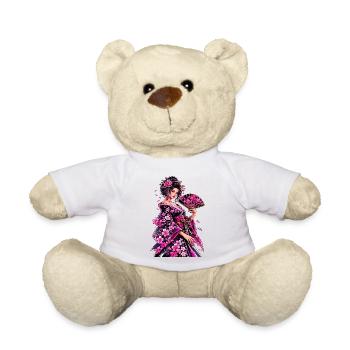 Geisha Flower Kimono Art - Teddy Bear - white - Front