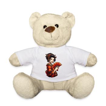 Geisha in red kimono with fan - Teddy Bear - white - Front
