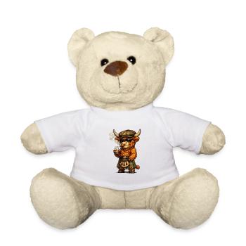 Bétail des Highlands avec whisky, kilt et cigare - Nounours - blanc - Devant