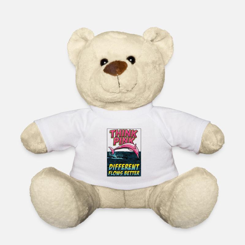 Think Pink Dolphin: Flows Better - Teddy Bear - white