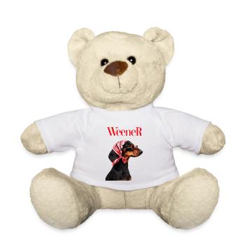 Weener dachshund with bandana and glasses - Teddy Bear - white - Front