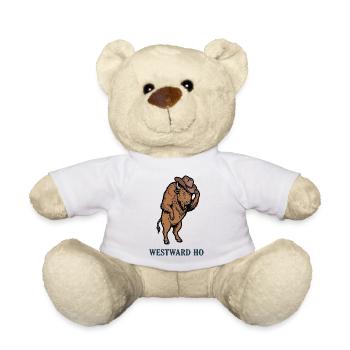 Westwärts gerichteter Bison mit Cowboyhut - Teddy - Weiß - Vorne
