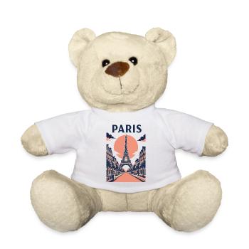Paris Ciel Rose - Tour Eiffel et Rue - Nounours - blanc - Devant