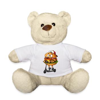 Lustiger Cartoon Roller Scooter mit Burger - Teddy - Weiß - Vorne