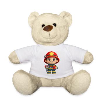 Little firefighter in knitted look - Teddy Bear - white - Front