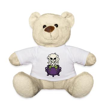 Hexenkessel Rauch Totenkopf Magic Gothic Shirt - Teddy - Weiß - Vorne