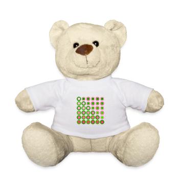 Pink and Green Circles and Squares in Op Art Style - Teddy Bear - white - Front