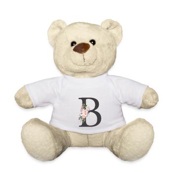Letter B, Monogram, Floral - Teddy Bear - white - Front