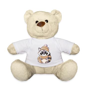 Niedlicher Waschbär mit Schal und Pudelmütze. - Teddy - Weiß - Vorne