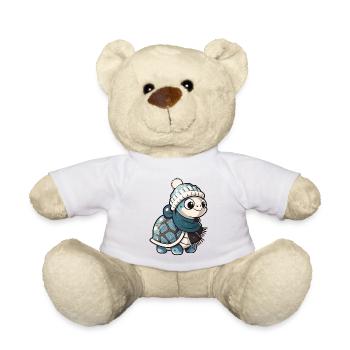 Tortue mignonne avec écharpe et chapeau à pompon. - Nounours - blanc - Devant