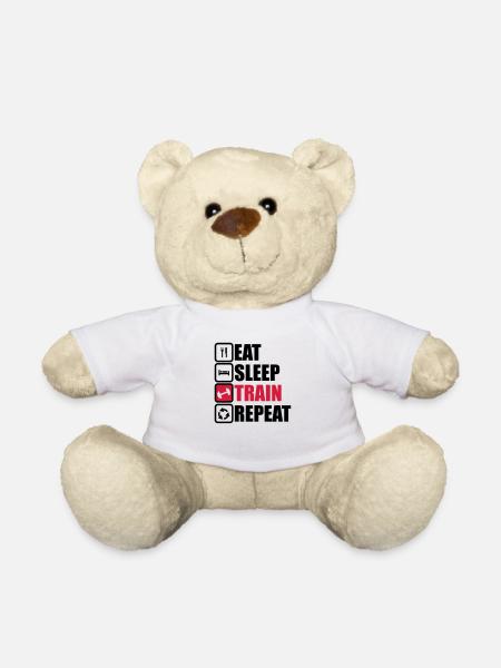 eat sleep train repeat bodybuilding gym - Teddy Bear - white