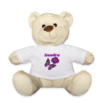Sandra, butterfly and rose purple - Teddy Bear - white - Front