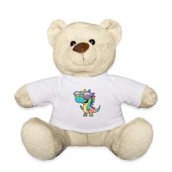 Kawaii Cute Happy Colorful Dino with Sunglasses - Teddy Bear - white - Front