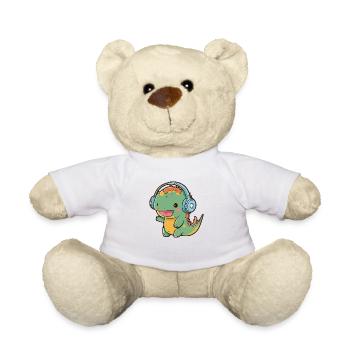 Kawaii Cute Happy Colorful Dino with Headphones - Teddy Bear - white - Front
