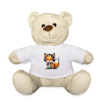 Kawaii Cute Happy Colorful Fox avec des écouteurs - Nounours - blanc - Devant