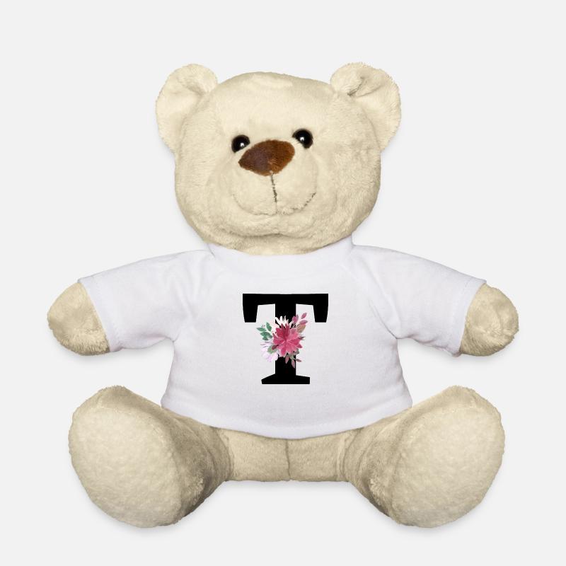 Lettre t floral - Nounours - blanc