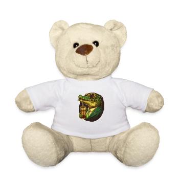 Crocodile avec costume, lunettes de soleil et bière - Nounours - blanc - Devant