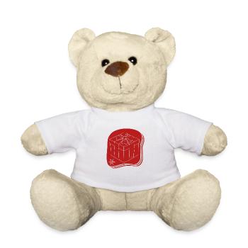"Gift", Boho Line Art Design, Series "Xmas" - Teddy Bear - white - Front