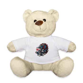 Vintage fire-breathing Blue and Red dragon - Teddy Bear - white - Front
