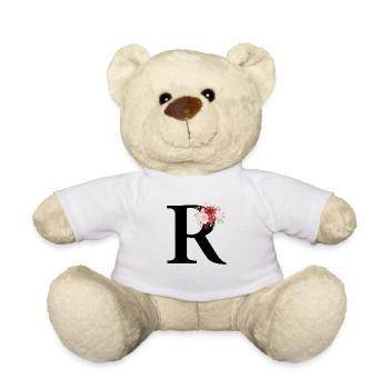 Red Floral Letter R - Teddy Bear - white - Front