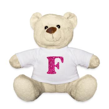 Buchstabe f rosa Glitzer - Teddy - Weiß - Vorne